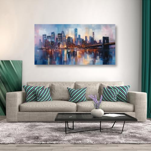 Abstraction Pictures Canvas Wall Art for Living room Office Bedroom Wall Decor,City Wall Art Print Paintings Modern Blue Great bridge Artwork Waterproof Ready to Hang-20x40inch - Image 5
