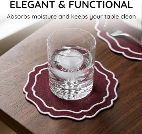Linen Coasters for Drinks, Set of 6, 4.5 inch, Cinnabar - Image 5
