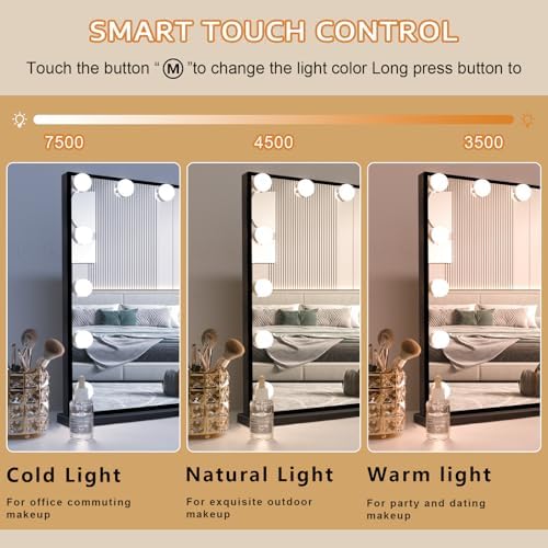 FENCHILIN Vanity Mirror with Lights 22.8''x 18.1'', Hollywood Lighted Mirror with Dimmer Bulbs, Vanity Makeup Mirror Smart Touch Control, Tabletop, Black - Image 3