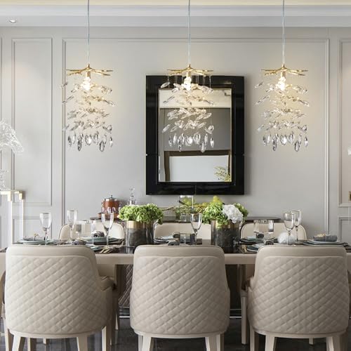 YUYI 8.3" Crystal Pendant Light for Kitchen Island, Modern Gold Tree Branch Chandelier, Luxury Round K9 Crystal Raindrop Pendant Light Fixture for Dining Room, Living Room, Bedroom, Foyer, Entryway - Image 2