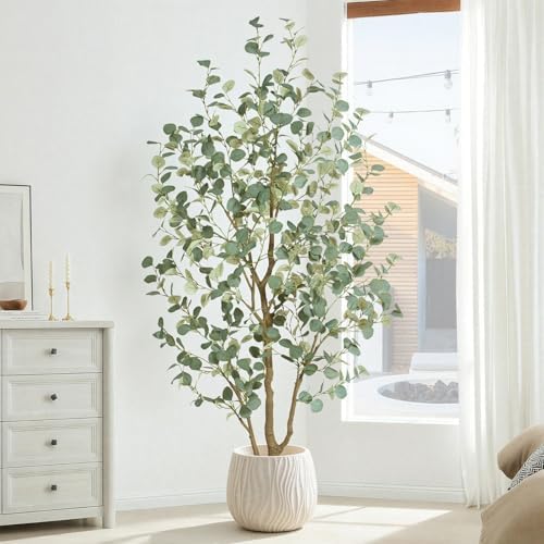 6FT Artificial Eucalyptus Tree Indoor, Faux Eucalyptus Tree with 636 Silk Leaves, Tall Fake Tree - Artificial Tree Indoor for Living Room Office Bedroom Home Decor - Image 5