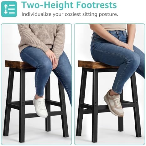 WINAZ Rustic Bar Stools, 24 Inch Barstools Set of 2, Counter Height Stool with Footrest, Wooden Stools for Kitchen Island, Heavy Duty Backless Chair for Dining Table Farmhouse Outdoor - Image 5
