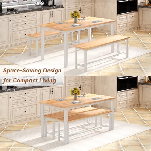 Recaceik Dining Table Set for 4 Kitchen Dining Room Set with 2 Dinner Benches, Farmhouse Breakfast Table for Apartment Small Space, Easy Assembly - Image 5