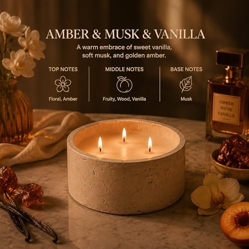 5-Wick Scented Candle-Amber & Musk & Vanilla,Soy Coconut Wax Blend Candle with Acacia Wood Lid,44oz Large Candle,55-Hour Long Burning,Aromatherapy Candle for Home Decor - Image 6