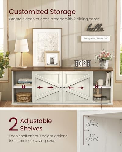 VASAGLE Farmhouse TV Stand for 80'' TV, Media Console, Sliding Barn Doors - Image 3