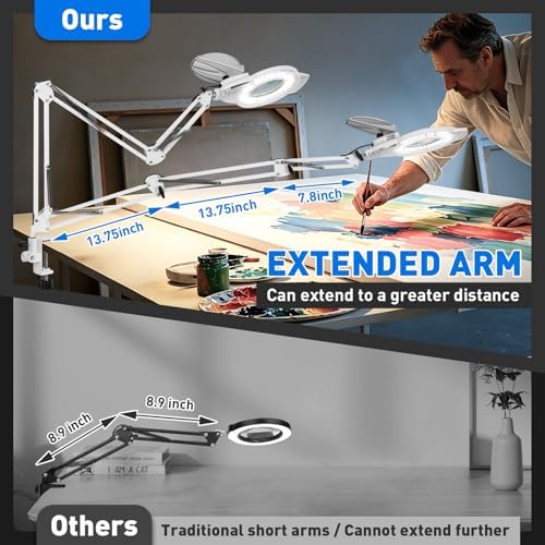 KIRKAS LED Magnifying Lamp with Clamp, 2,200 Lumens Dimmable 35in 12X - Image 6