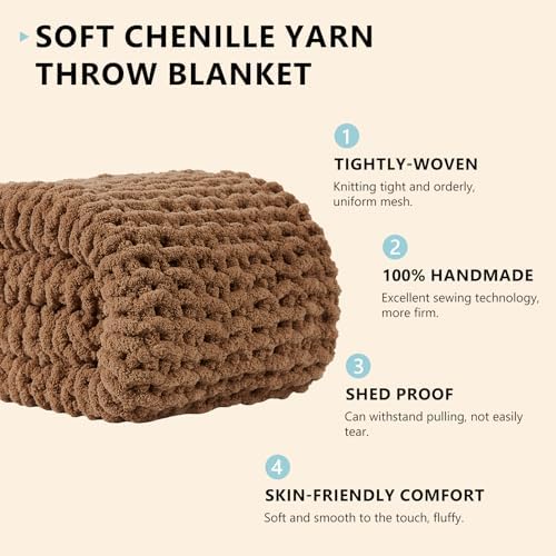 L'AGRATY Chunky Knit Throw Blanket for Couch, 60'' x 80'' Knit Throw, Brown - Image 2