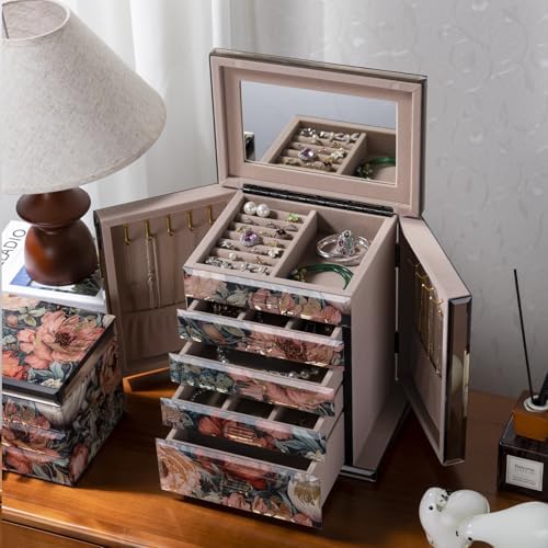 High End Glass Jewelry Box for Women, 5 Layer,Peony - Image 6