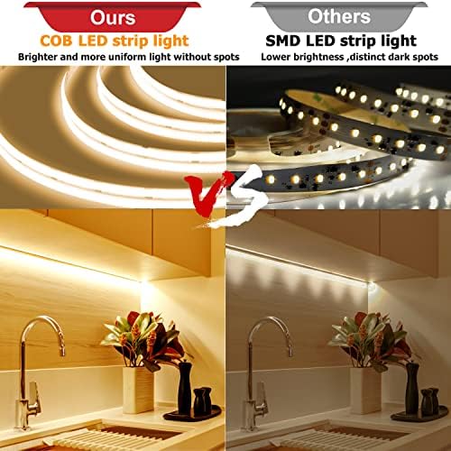COB LED Strip Lights, Dotless LED Lights with Remote& App, 49.2ft Natural White 4000K Super Bright Dimmable 24V Flexible LED Tape Light,Kitchen Cabinet,Office,Stairs,Shelf Indoor Lighting. - Image 2