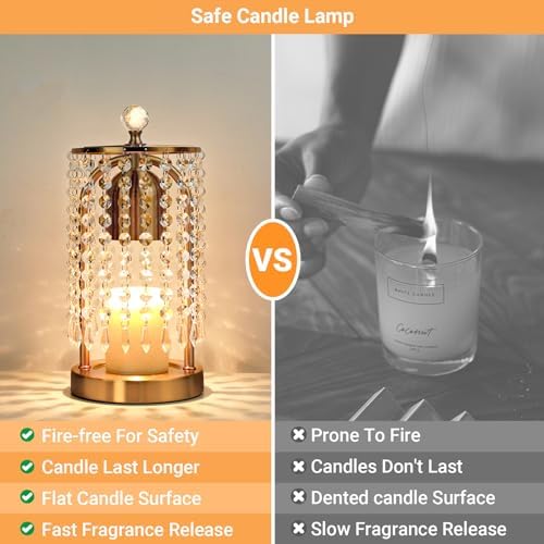 Gold Candle Warmer Lamp with Timer and Dimmer - Electric Candle Warmer,Crystal Candle Lamp for Bedroom Decor,Flameless Scented Candle Light Warmer,House Warming Gift New Home for Women - Image 6