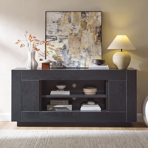 OKD 70" TV Stand for 80" TV, Thick Block Media Console, Black Oak - Image 3
