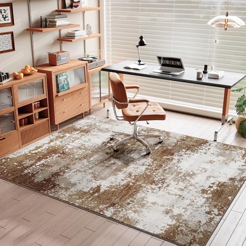 Entryway Rug 3x5 Brown Door Mat Indoor Entrance 36x60, Washable Small Throw Rugs for Kitchen Floor, Entry, Front Door, Bedroom Bedside, Non-Slip Low Pile Stain & Fade Resistant, Abstract Coffee - Image 4