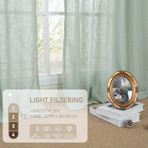 LAMIT Light Sage Linen Sheer Curtains 84 inch Length 2 Panels, 34 x 84 Inch - Image 4