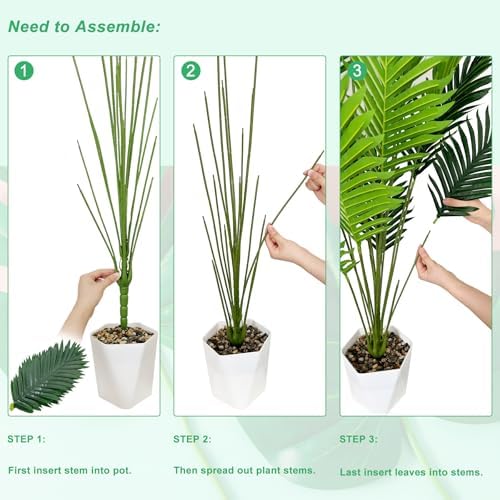 SAJANDAS Set of 2 Artificial Areca Palm Plants in Pots, 51 Inch Fake Tropical Palm Trees with Greenery Leaves and Stems, Faux Dypsis Lutescens Floor Plants for Office, Store, Garden, Home Decoration - Image 3