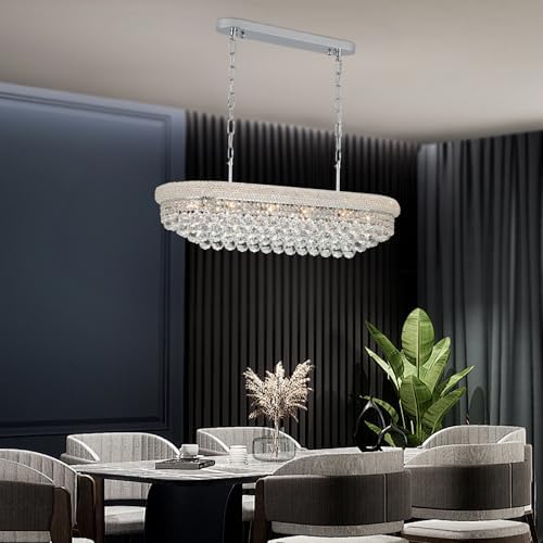 Chrome Crystal Chandeliers for Dining Room，11-Lights L35.4 Inch - Image 2