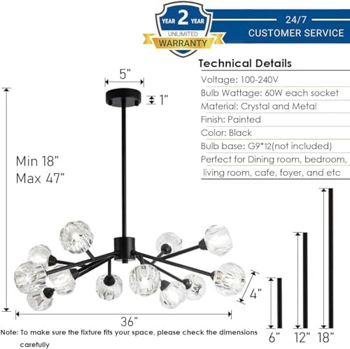 Weesalife Sputnik Chandeliers for Living Room，12 Lights D36'' Inch - Image 3