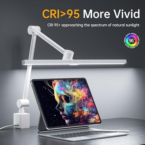 deeloop Dual Arm Desk Lamp with Clamp, CRI95+ Asymmetric LED Light wiht USB - Image 2