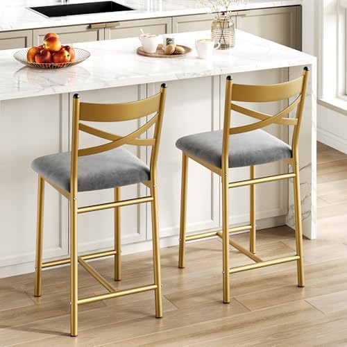 IDEALHOUSE 26" Bar Stools Set of 2, Counter Height Barstools with Back by IDEALHOUSE