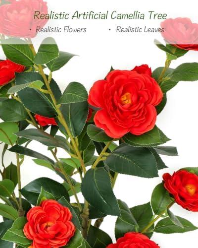 38 inch 2 Pack Artificial Red Camellia Trees in Pot - Image 3