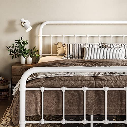 Allewie Queen Metal Bed Frame with Victorian Iron-Art Headboard, White by Allewie