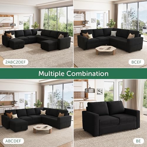 HONBAY Sectional Sleeper Couch with Pull Out Bed, U Shaped Sectional Sofa with Storage, Modular Velvet Sectional Couches for Living Room, Black - Image 4