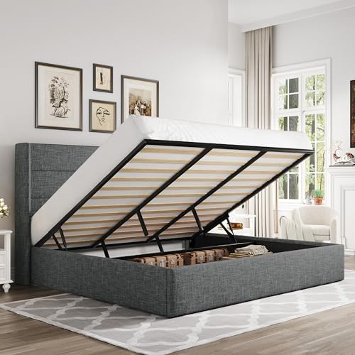 Allewie King Size Lift Up Hydraulic Storage Bed Frame Dark Grey by Allewie