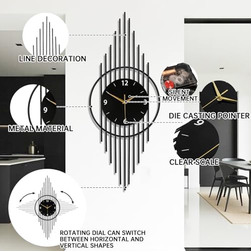 SIN&MI Wall Clock,Decorative Wall Clocks with Silent Quality Quartz Clock Battery Operated,Large Wall Clock for Living Room,Kitchen,Home,Bathroom,Bedroom Wall Decor,11.8x29.5inch,Black - Image 2