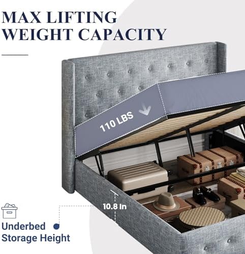 Allewie Full Size Lift Up Storage Button-Tufted Bed Frame Blue Grey - Image 5