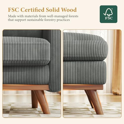 Vesgantti 38.5" Accent Chair with Movable Ottoman, Comfy Corduroy Armchair with Spring Cushion, Reading Chair with Ottoman, Modern Single Sofa for Living Room, Bedroom and Apartment, Dark Gray - Image 5