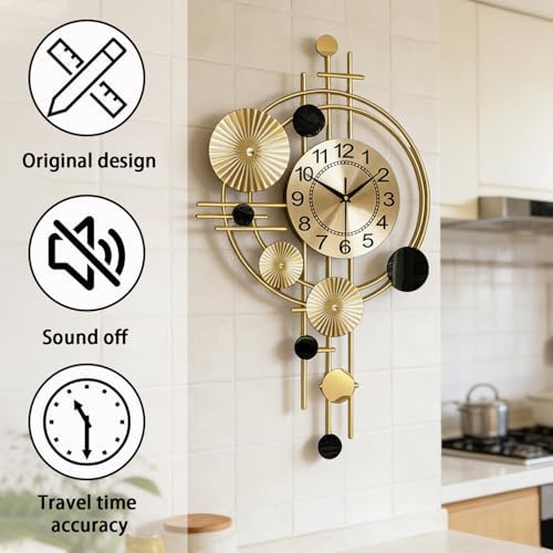 Large Wall Clocks for Living Room,Silent Non Ticking,Battery Operated Oversized Round Modern Wall Clock for Bedroom,Farmhouse,Office Wall Decor-17.8x30.7Inch(Golden) - Image 3