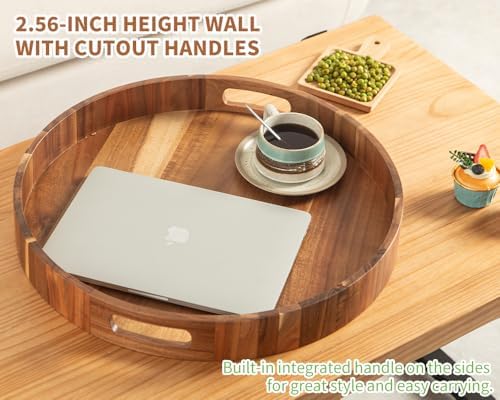 Extra Large Round Ottoman Coffee Table Tray, 22" Big Kitchen Serving Trays for Huge Ottoman Counter Giant Decorative Organizer, Huge Wood Serveware Tray with Built-in Handle for Big Job - Image 5