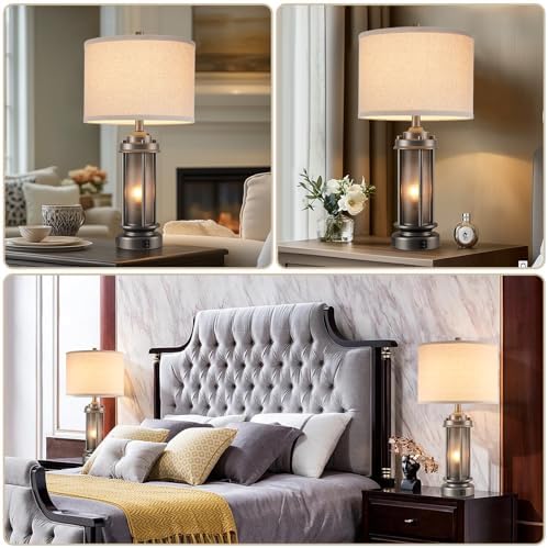 AIEAMPDO Set of 2 Farmhouse Bedroom Table Lamps with 2 USB C+A Ports - Image 3