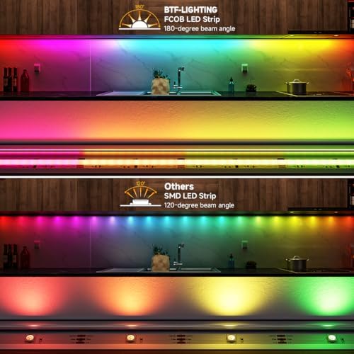 BTF-LIGHTING IP66 RGB WS2811 Smart IC FCOB COB LED Strip, UL Listed 864LEDs/m High Density Color Chasing Uniform Light, DC12V 16.4FT 12mm Width Tape Light for Home DIY Decor(No Adapter or Controller) - Image 5