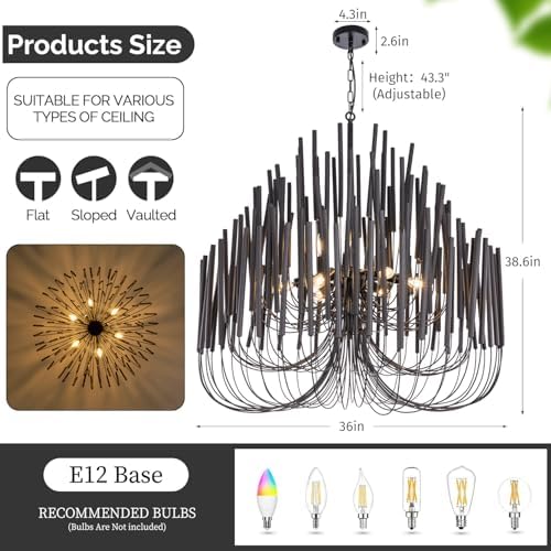 TOCHIC Modern Farmhouse Chandelier for Dining Room 36", Large Vintage Black Wood Chandeliers Light for Living Room, Rustic Pendant Lighting Fixture Ceiling Hanging for Foyer Bedroom Entryway - Image 3