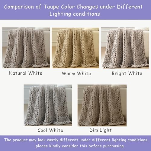 Bigacogo Chunky Knit Throw Blanket for Couch, 40x40 inches, Taupe - Image 4