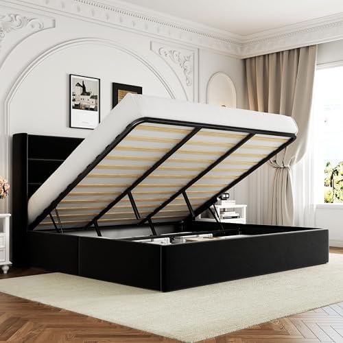 Allewie King Size Lift Up Hydraulic Storage Bed Frame Black by Allewie