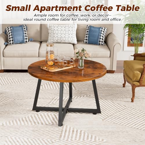 Coffee Table, 23.6" Round Coffee Tables for Living Room, Brown Coffee Table - Image 7