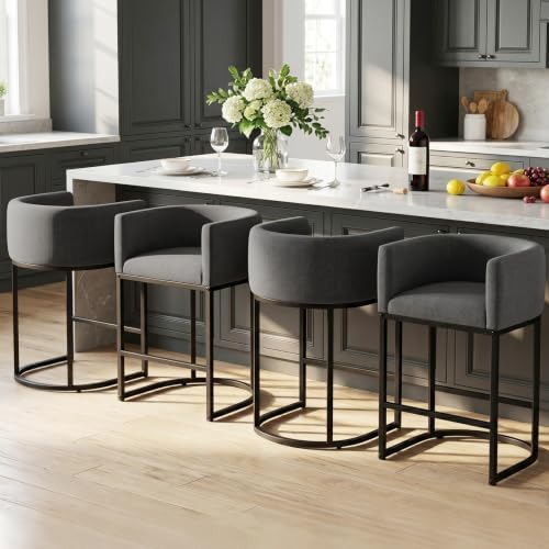 Counter Height Bar Stools Set of 4, 24 Inch Seat Height Barstools for Dining Room, Fabric Upholstered Bar Chair for Kitchen Island, Linen Counter Stools with Metal Legs, Carbon Black - Image 5