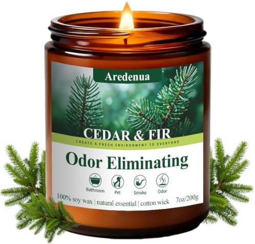 Cedar & Fir Odor Eliminating Candles | Eliminates 95% of Pet, Smoke, Food, and Other Smells – 7 oz Soy Candle for Home Scented - Balsam Cedar Scented Candles for Forest Fresh & Winter Holiday Gifts by Aredenua-StartJourneyThroughScent