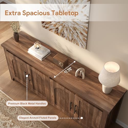 knoworld Modern Buffet Cabinet with Storage, 70" Fluted Sideboard Cabinet with Adjustable Shelves, Wood & Multi-Functional Coffee Bar Console for Kitchen Room,Bedroom, Living Room & Entryway Walnut - Image 4