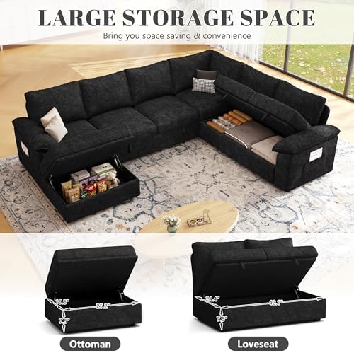 106'' Modular Sectional Sofa with Pull Out Bed, Sleeper Sofa, Black - Image 6