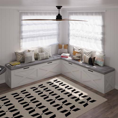 Bobve L-Shape Storage Bench with Cushion, Backless Corner Dining Bench, Kitchen Dining Nook Bench with Hidden Storage for Dining Room, Kitchen, Entryway (White+Grey) by Bobve