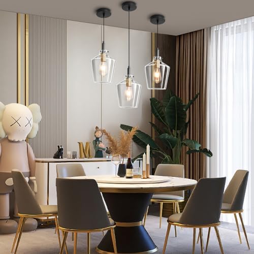 Glass Pendant Lighting for Kitchen Island 1 Pack Black Gold Clear 8 Inch - Image 6