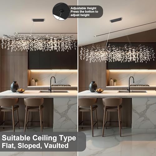 71" Black Crystal Chandelier, 20-Light Modern Tree Branch Chandeliers for Dining Room, Luxury Rectangular Chandelier for Kitchen Island, Living Room, Foyer, K9 Crystal Raindrop Pendant Light Fixture - Image 4
