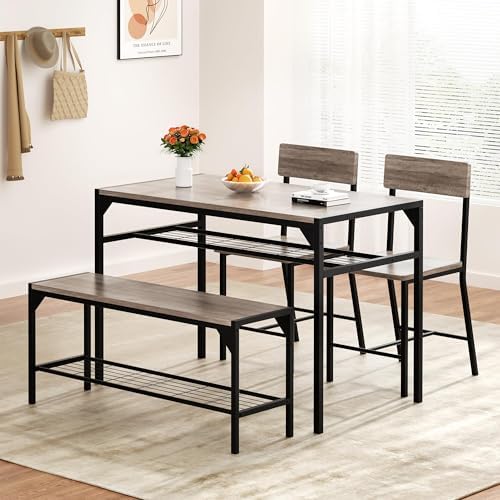 Shintenchi Dining Table Set for 4 with Bench and Chairs, Oak Gray - Image 2