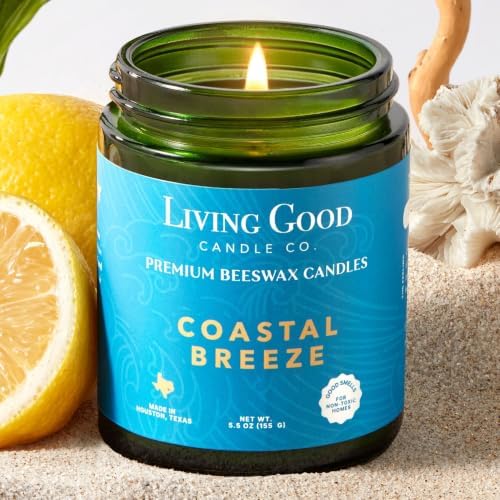 Coastal Breeze, Sea Salt & Bergamot Beeswax Candle, Fresh Ocean Air, 30+ Hr by LivingGoodCandleCo