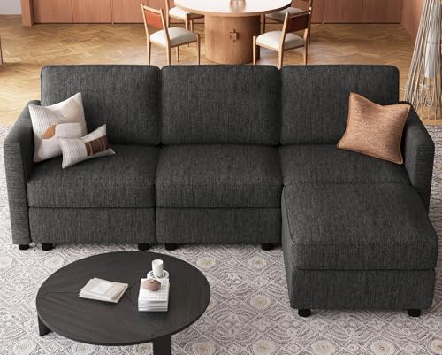 Belffin 84.3" 4 Seats L Shaped Couch Modular Sectional Sofa Washable Sectional Couches for Living Room Comfy Couches with Storage Seat Couch Sofas with Chaise,Dark Grey by Belffin