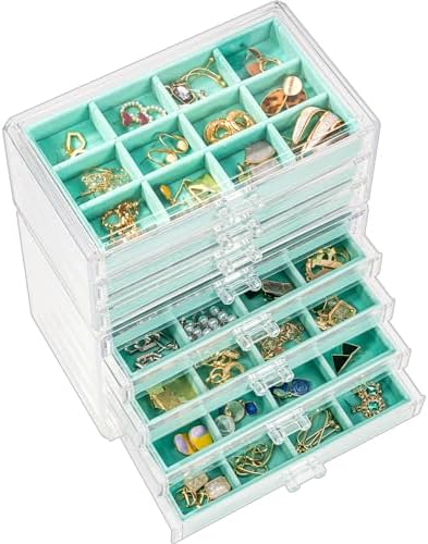 ProCase Earring Holder Organizer Jewelry Box with 8 Drawers, Aqua by ProCase