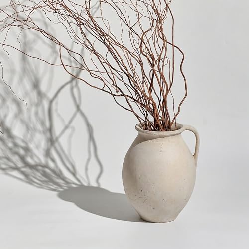 LB2 White Ceramic Large Vase, 11.2" Tall Zen Style Vase, Terra Cotta Pitcher, Distressed Farmhouse Decor, Pottery Decorative Flower for Home Decor (D - White 11.2") - Image 3