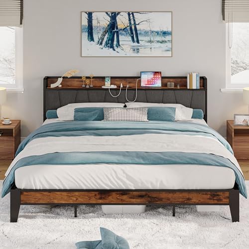 LIKIMIO California King Bed Frame with Storage Headboard & Charging Station by LIKIMIO